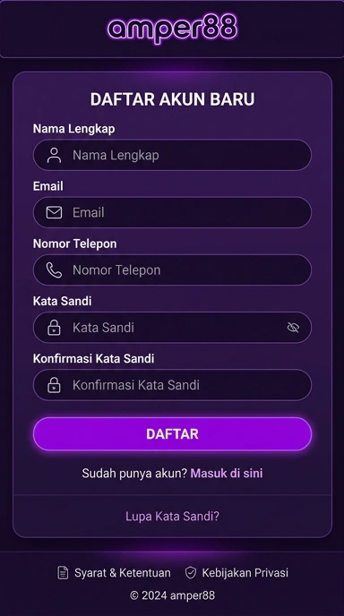Tampilan halaman daftar amper88